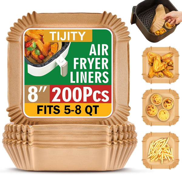 TIJITY Air Fryer Paper Liners 200 Count, 8 inch Heavy-Duty Parchment Paper Liners, Non-Stick Grease-Proof Baking Liners for 5-8 Qt Air Fryer Basket, Oven & Baking Pan