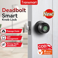 Transmart Smart Door Lock, Fingerprint Lock Knob with App Control, IP65 Weatherproof, 3 in 1 Smart Lock with Fingerprint&key&WiFi for Home, Office, Hotels(Black)