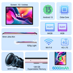VEAT00L F11 Tablet 2025, 6GB RAM 64GB ROM, Rose Gold