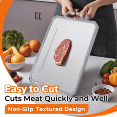 MoonSun 2 in 1 Stainless Steel Cutting Board for Kitchen, 16"x12" Double Sided, 304 Food-Grade for Meat + BPA-Free Wheat Straw for Veggies, Non-Slip Thick Board with Juice Groove, Large Size
