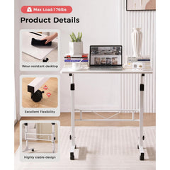 KLSMYHOKI Standing Desk, Adjustable Height 31.5" x 16" White Mobile Table with Wheels, Height Range 27"-43.5" for Home Office