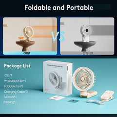 New 9000mAh 4-Speed Oscillating LED Desk Fan,Portable Stroller Fan/Foldable Hanging Clip Fans,Handheld Fans,Personal Rechargeable Small Fan for Home Travel Camping,11inch,Blue