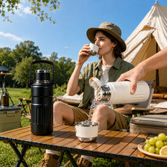 3-in-1 Insulated Water Bottle, 34oz Leakproof Stainless Steel Thermos with Straw & Spout Lid, 316 Stainless Steel Interior(Beige), Handle & Adjustable Strap for Work, Gym, Travel & Hot or Cold Drinks