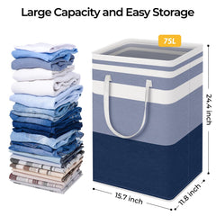 TIJITY 2 Pack Freestanding Laundry Basket, Waterproof & Large Laundry Hamper, Collapsible Clothes Hamper with Reinforced Handles for Family and Dorm, Bathroom, 75L