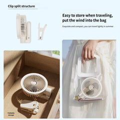 New 9000mAh 4-Speed Oscillating LED Desk Fan,Portable Stroller Fan/Foldable Hanging Clip Fans,Handheld Fans,Personal Rechargeable Small Fan for Home Travel Camping,11inch,Beige