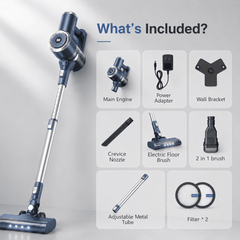 PrettyCare Cordless Vacuum Cleaner, 6-in-1 Lightweight Stick Vacuum,Self-Stand,Deep-Blue,W200-LB