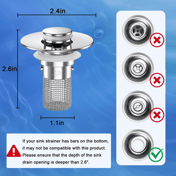 Bathroom Sink Drain Strainer (2PCS), Pop-up Sink Drain Strainer with Removable Stainless Steel Strainer Basket Hair Catcher, Bathroom Sink Strainer for Bathroom Sink Stopper Replacement.