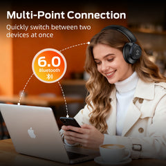 Active Noise Cancelling Headphones,60H Playtime Bluetooth 6.0 Wireless Headphones with Hi-Res Audio, Over Ear Headphones with Microphone, Deep Bass,Comfort Fit,Foldable Headset for Travel Office Game