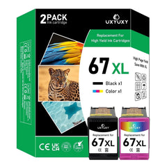 67XL Ink Cartridges Compatible for HP 67 Ink Cartridge for Deskjet 2700 2700e 2752 2752e 2755 2755e Envy 6000 6055 6055e Printer (Black Tri-Color 2 Pack)