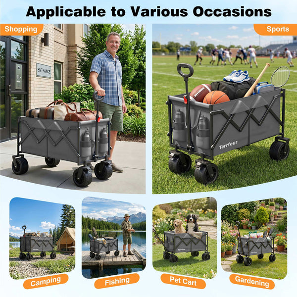 580LBS Portable Foldable Wagon Cart, Collapsible Utility Heavy Duty Wagons Carts for Grocery Sports Garden Shopping Camping,Gray