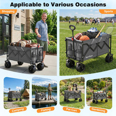 580LBS Portable Foldable Wagon Cart, Collapsible Utility Heavy Duty Wagons Carts for Grocery Sports Garden Shopping Camping,Gray