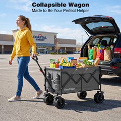580LBS Portable Foldable Wagon Cart, Collapsible Utility Heavy Duty Wagons Carts for Grocery Sports Garden Shopping Camping,Gray
