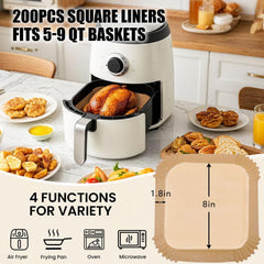 TIJITY Air Fryer Paper Liners 200 Count, 8 inch Heavy-Duty Parchment Paper Liners, Non-Stick Grease-Proof Baking Liners for 5-8 Qt Air Fryer Basket, Oven & Baking Pan