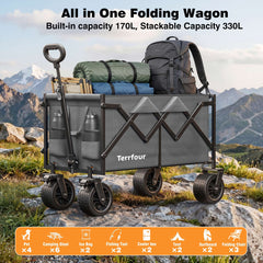 580LBS Portable Foldable Wagon Cart, Collapsible Utility Heavy Duty Wagons Carts for Grocery Sports Garden Shopping Camping,Gray