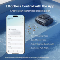 Bubot 700 Pool Cleaner Robot, Robotic Cordless Pool Vacuum w/Superior Suction, 210-Min Runtime Triple Motors, Smart Navigation, APP Control（grey）