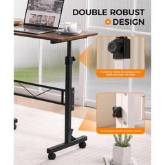 KLSMYHOKI Standing Desk, Adjustable Height 31.5" x 16" Rustic Mobile Table with Wheels, Height Range 27"-43.5" for Home Office