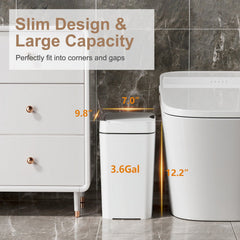 PrettyCare 2 Packs 3.6 Gal Automatic Bathroom Trash Cans with Lid Touchless Small Bedroom Plastic Garbage Can White GC01