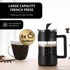 Acarner French Press Coffee Maker 35 oz, Stainless Steel Cold Brew Coffee Make,Heat Resistant Thick Borosilicate Glass French Presses with Fine Filtration System, Black
