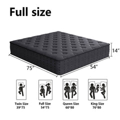 Tryagat 14” Full Hybrid Mattress in a Box, Medium Firm Full Size Mattresses, Cooling Gel Memory Foam Mattress with Individually Wrapped Pocket Coils, Pressure Relief
