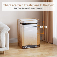PrettyCare 2 Packs 3.6 Gal Automatic Bathroom Trash Cans with Lid Touchless Small Bedroom Plastic Garbage Can White GC01