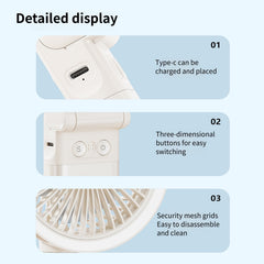 New 9000mAh 4-Speed Oscillating LED Desk Fan,Portable Stroller Fan/Foldable Hanging Clip Fans,Handheld Fans,Personal Rechargeable Small Fan for Home Travel Camping,11inch,Beige