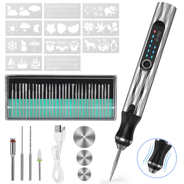 Newly Upgraded Electric Engraving Pen with 37 Bits,3-Speed Adjust,USB Rechargeable,Rotary Tool for 60+ Surfaces - Mini Electric DIY Engraving Pen Kit Cordless Rotary Tools for Personalization & Gifts