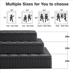 gunugu 12 inch Full Hybrid Mattress in a Box, Cooling Gel Memory Foam Mattress with Individually Wrapped Pocket Coils, Medium Firm