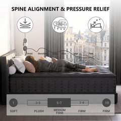 Tryagat 12” Queen Hybrid Mattress in a Box, Medium Firm Queen Size Mattresses, Cooling Gel Memory Foam Mattress with Individually Wrapped Pocket Coils, Pressure Relief
