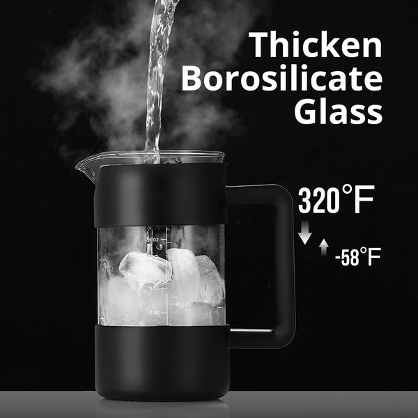 Acarner French Press Coffee Maker 35 oz, Stainless Steel Cold Brew Coffee Make,Heat Resistant Thick Borosilicate Glass French Presses with Fine Filtration System, Black