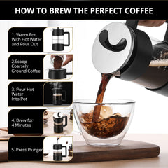 Acarner French Press Coffee Maker 35 oz, Stainless Steel Cold Brew Coffee Make,Heat Resistant Thick Borosilicate Glass French Presses with Fine Filtration System, Black
