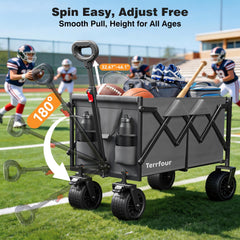 580LBS Portable Foldable Wagon Cart, Collapsible Utility Heavy Duty Wagons Carts for Grocery Sports Garden Shopping Camping,Gray