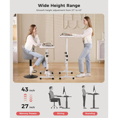 KLSMYHOKI Standing Desk, Adjustable Height 31.5" x 16" White Mobile Table with Wheels, Height Range 27"-43.5" for Home Office