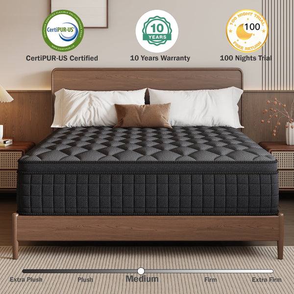 gunugu 12 inch King Hybrid Mattress in a Box, Cooling Gel Memory Foam Mattress with Individually Wrapped Pocket Coils, Medium Firm