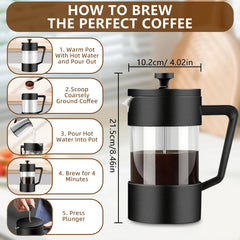 Acarner French Press Coffee Maker 34 oz, Heat Resistant Thick Borosilicate Glass French Presses with 4-Level Filtration, Ice Tea and Coffee Glass Pitcher