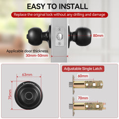 Transmart Smart Door Lock, Fingerprint Lock Knob with App Control, IP65 Weatherproof, 3 in 1 Smart Lock with Fingerprint&key&WiFi for Home, Office, Hotels(Black)
