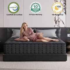 Tryagat 12” Queen Hybrid Mattress in a Box, Medium Firm Queen Size Mattresses, Cooling Gel Memory Foam Mattress with Individually Wrapped Pocket Coils, Pressure Relief