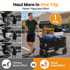 Terrfour Collapsible Folding Wagon, 580LBS Portable Heavy Duty Utility Cart for Grocery, Shopping, Garden, Sports, Camping, Black