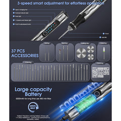 Newly Upgraded Electric Engraving Pen with 37 Bits,3-Speed Adjust,USB Rechargeable,Rotary Tool for 60+ Surfaces - Mini Electric DIY Engraving Pen Kit Cordless Rotary Tools for Personalization & Gifts