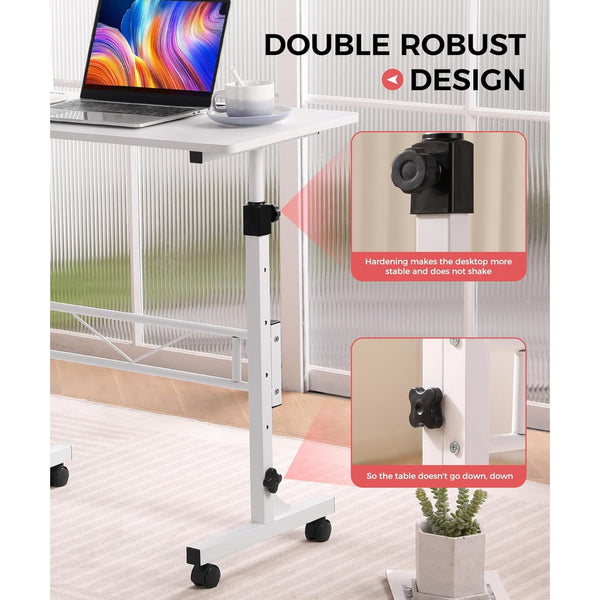 KLSMYHOKI Standing Desk, Adjustable Height 31.5" x 16" White Mobile Table with Wheels, Height Range 27"-43.5" for Home Office